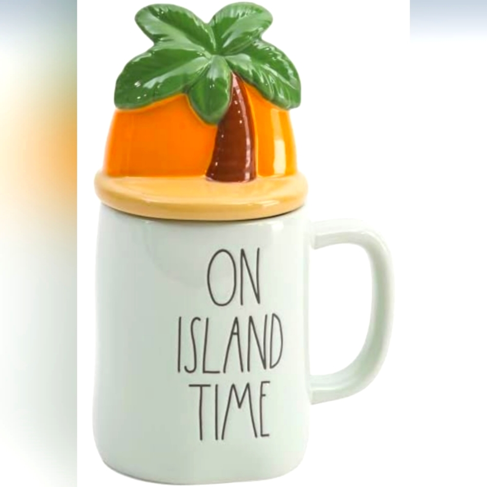 COPY - Rae Dunn Ceramic Coffee Mug with lid on island time NIB